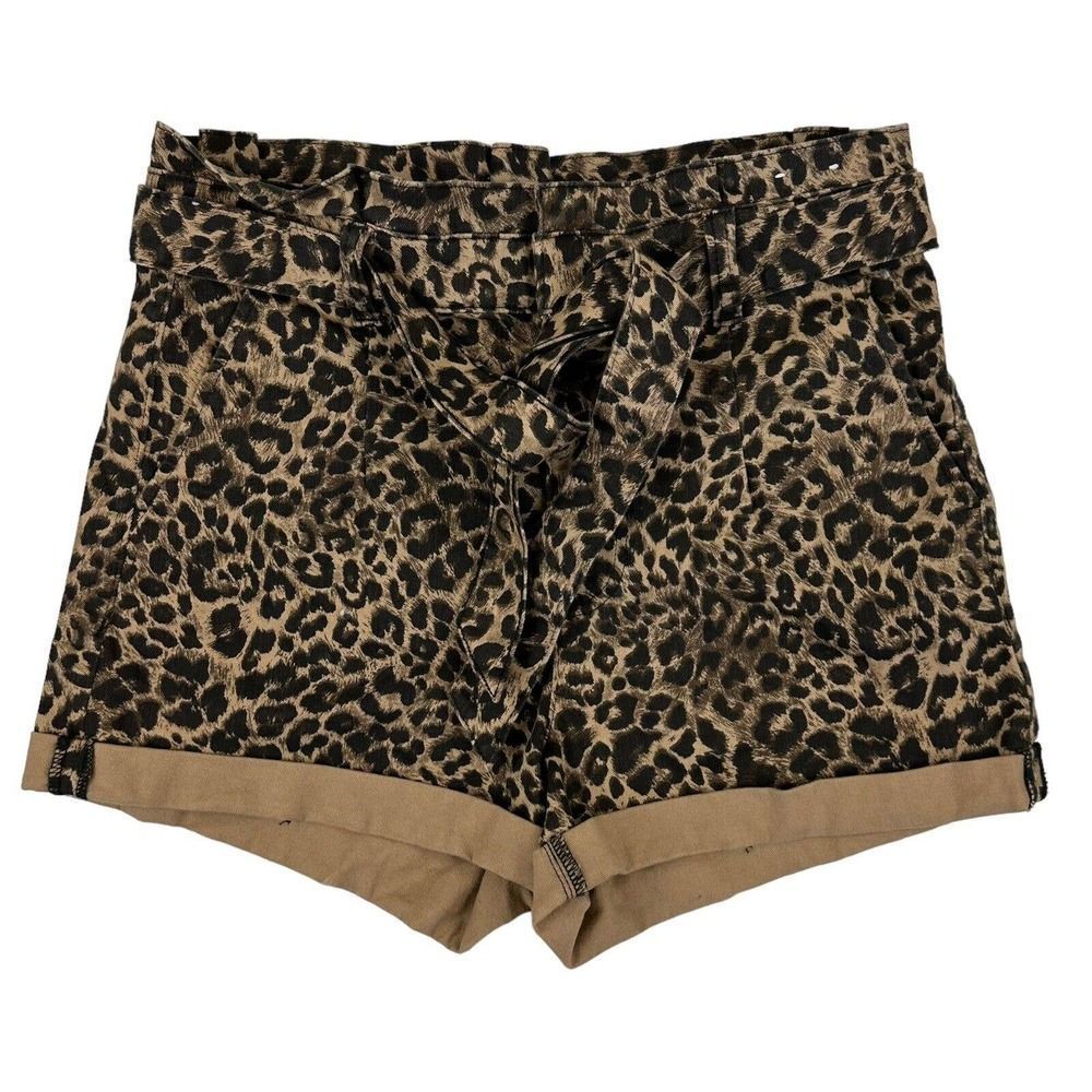 Express Leopard Print Tie-Waist Shorts in Brown and Black